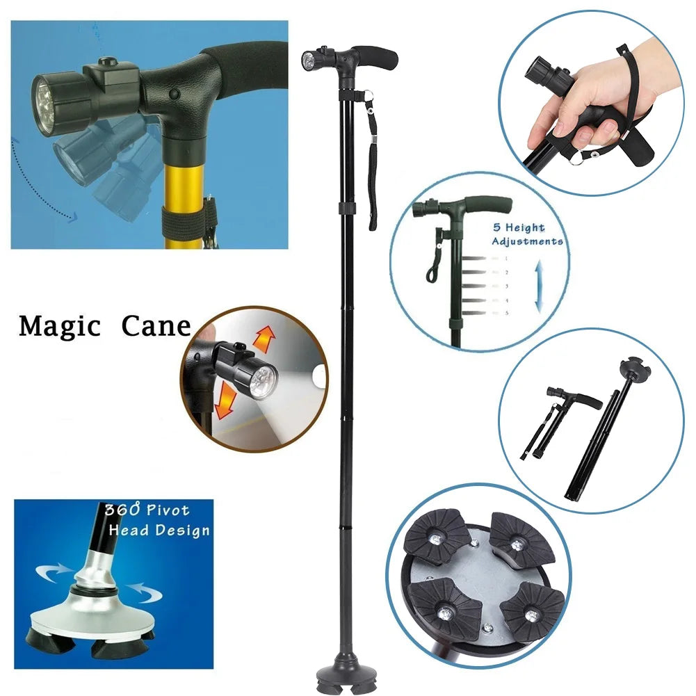 1pcs Telescopic Walking Stick Outdoor Hiking Trekking Poles Aluminum Alloy Metal Folding Cane Crutches Pole Shock Walking Stick