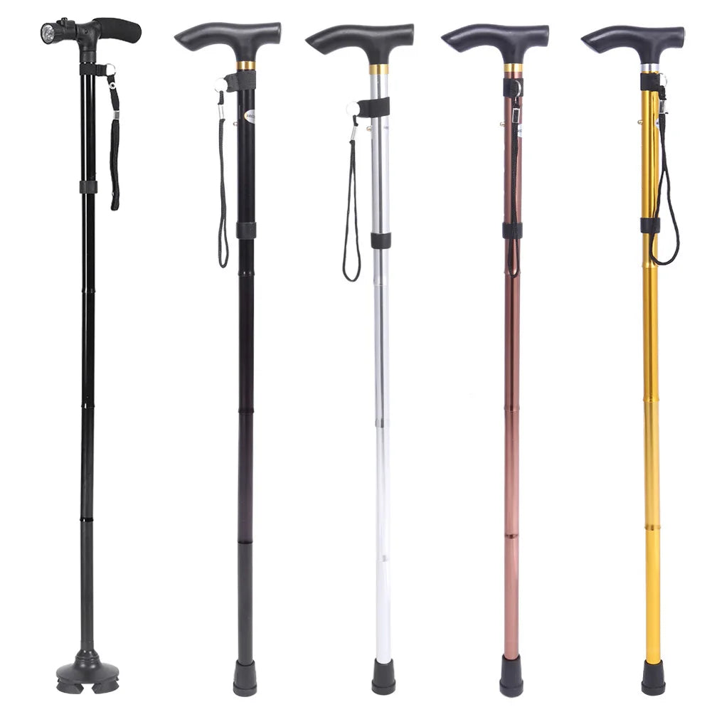 1pcs Telescopic Walking Stick Outdoor Hiking Trekking Poles Aluminum Alloy Metal Folding Cane Crutches Pole Shock Walking Stick