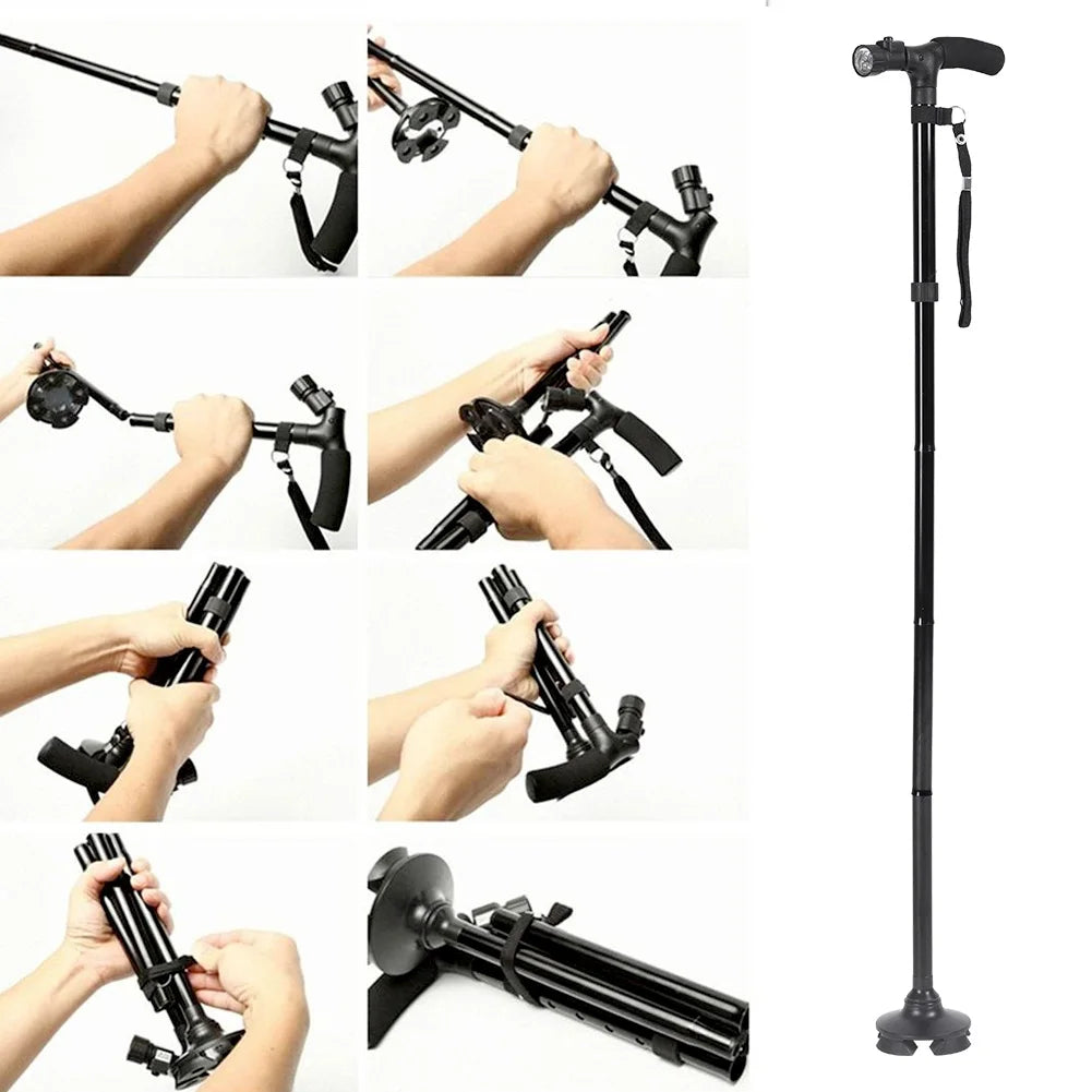 1pcs Telescopic Walking Stick Outdoor Hiking Trekking Poles Aluminum Alloy Metal Folding Cane Crutches Pole Shock Walking Stick
