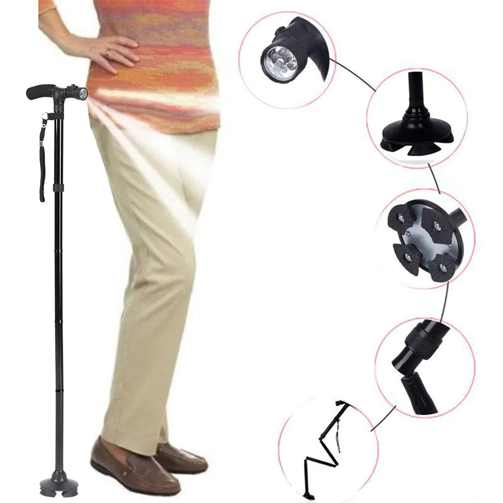 1pcs Telescopic Walking Stick Outdoor Hiking Trekking Poles Aluminum Alloy Metal Folding Cane Crutches Pole Shock Walking Stick