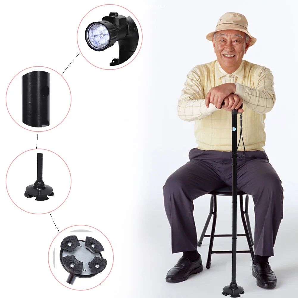 1pcs Telescopic Walking Stick Outdoor Hiking Trekking Poles Aluminum Alloy Metal Folding Cane Crutches Pole Shock Walking Stick
