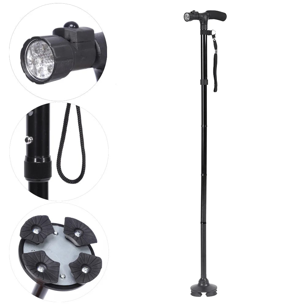 1pcs Telescopic Walking Stick Outdoor Hiking Trekking Poles Aluminum Alloy Metal Folding Cane Crutches Pole Shock Walking Stick